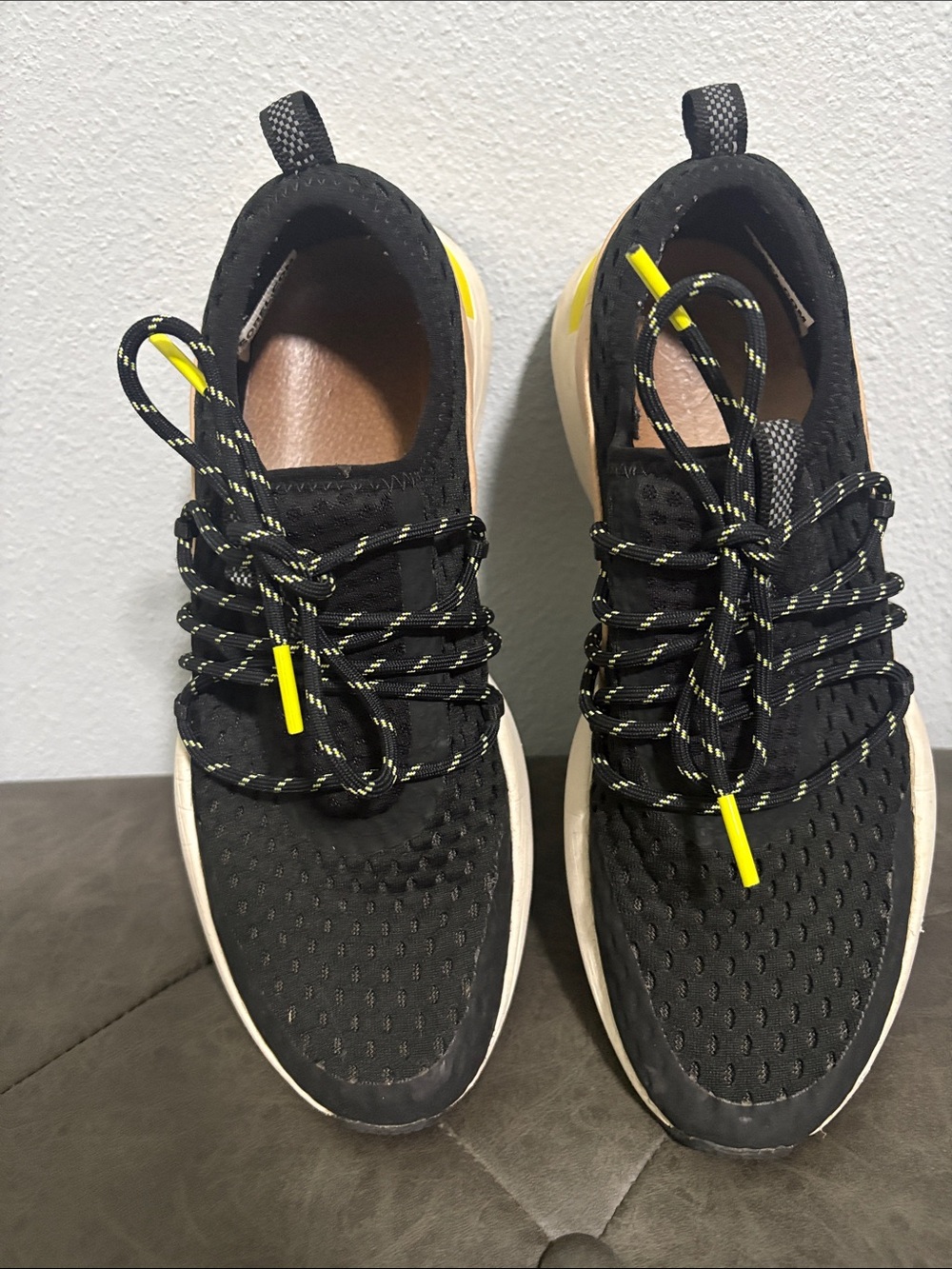 Sorel Black Knit Athletic Sneakers with Yellow Accents